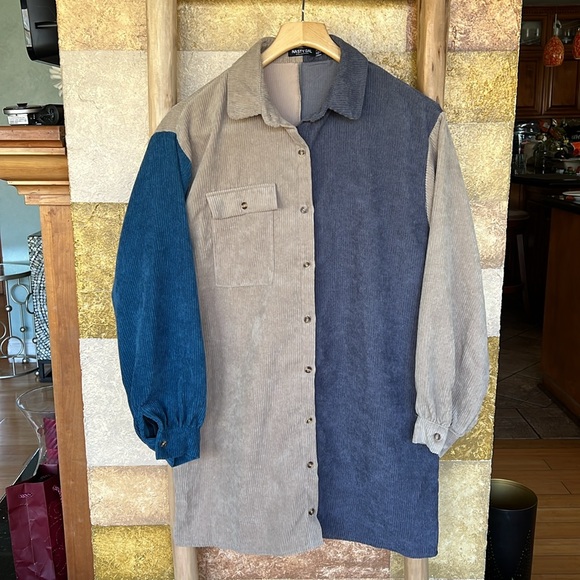 Nasty Gal Women’s Oversized Corduroy Color Block Button-Up Shirt Jacket Shacket - Picture 3 of 9